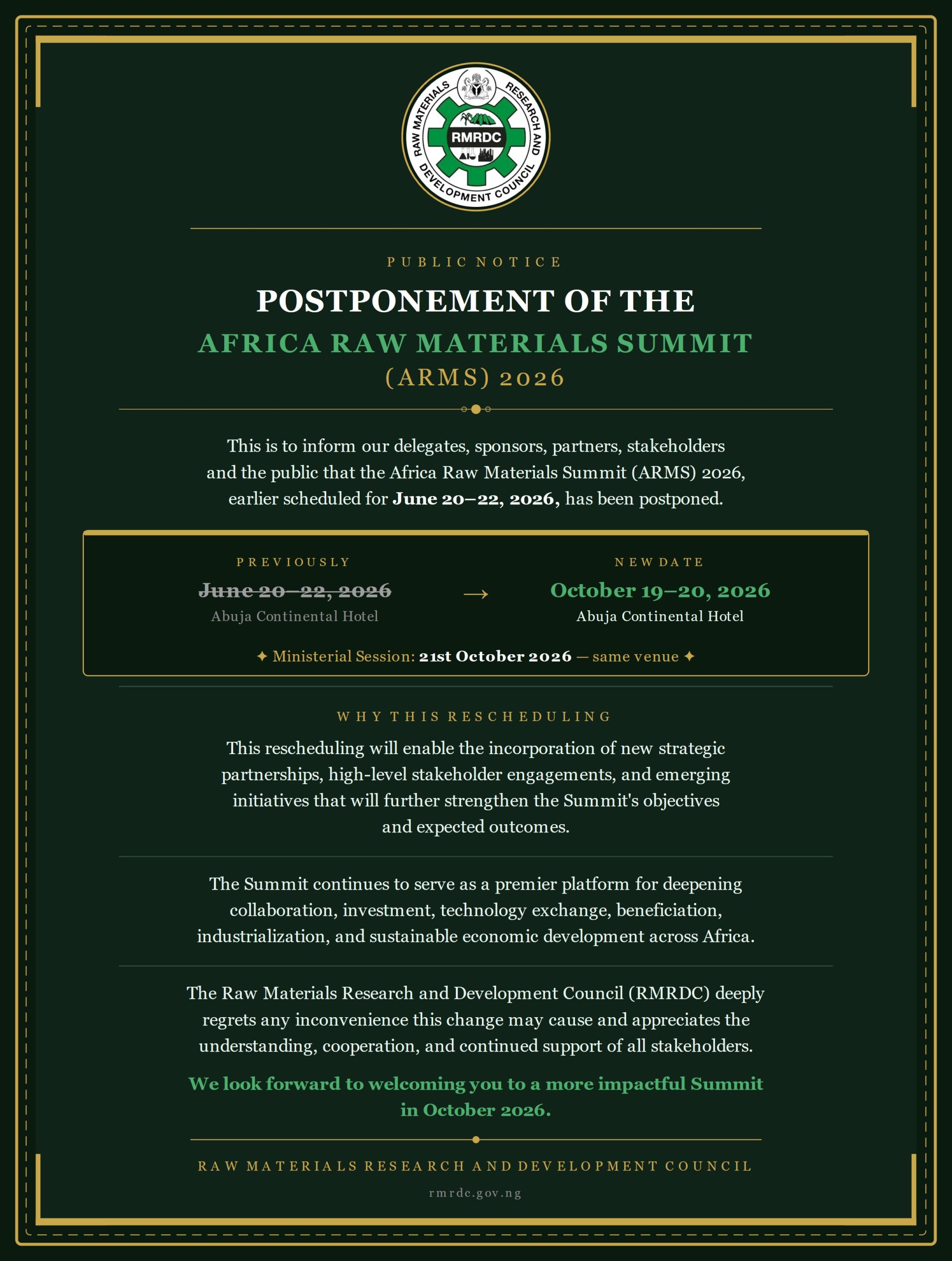 ARMS Postponement